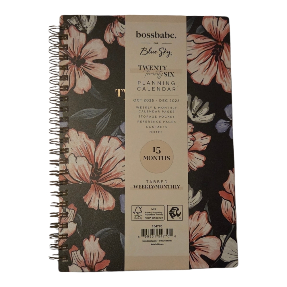 Bossbabe Floral Planning Paper Planner Calendar 15 Months Tabs